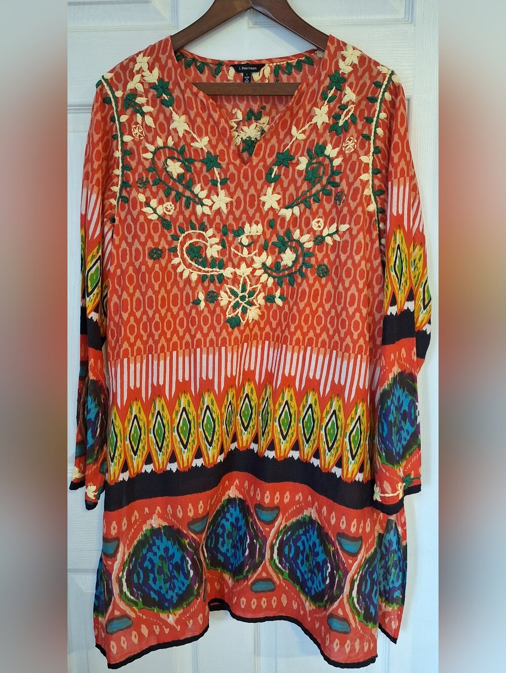 J. Peterman Embroidered Boho Tunic Dress India Size Large
